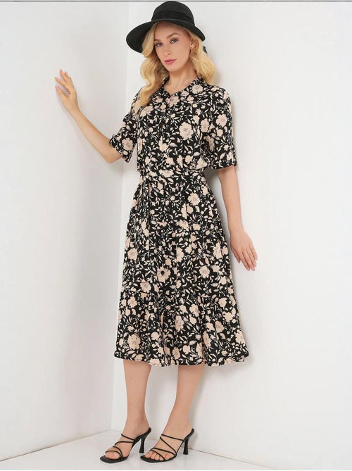 Vestido midi estampado con corte en a y cuello camisero bdart - Kiabi Vestido midi estampado con corte en a y cuello camisero bdart - Kiabi