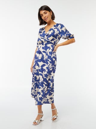 Vestido midi estampado con cuello cruzado