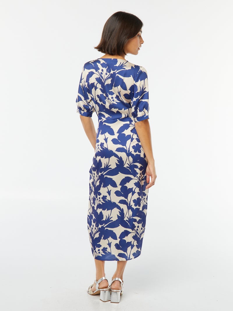 Vestido midi estampado con cuello cruzado Beige - Kiabi