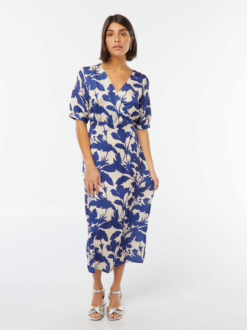 Vestido midi estampado con cuello cruzado Beige - Kiabi