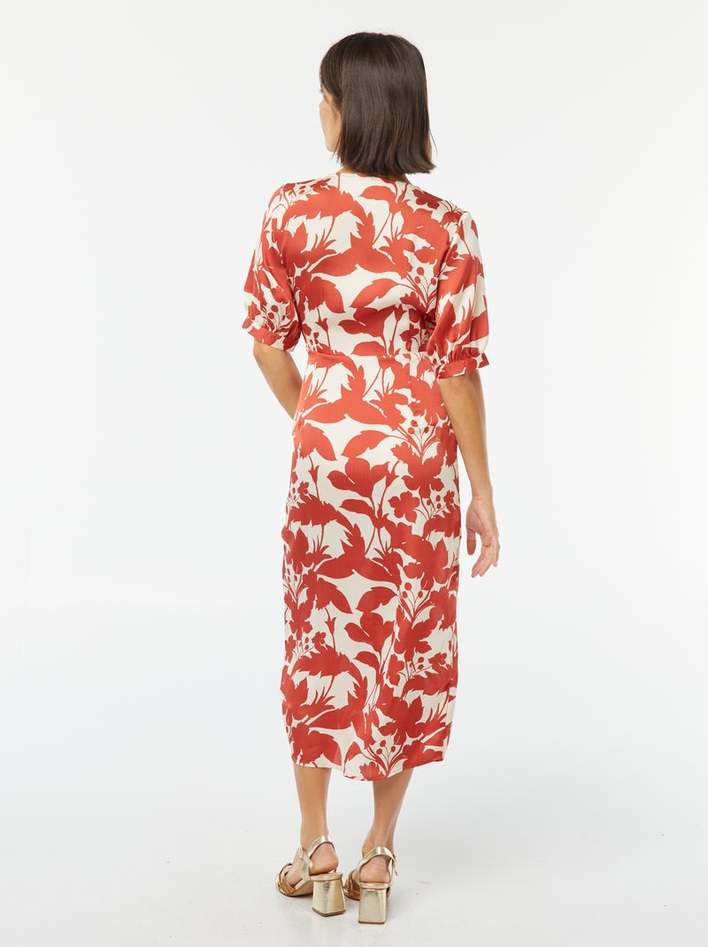 Vestido midi estampado con cuello cruzado Rojo - Kiabi