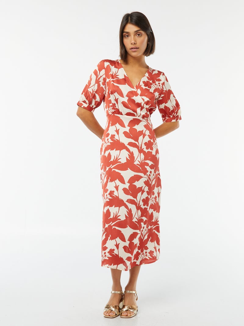 Vestido midi estampado con cuello cruzado Rojo - Kiabi