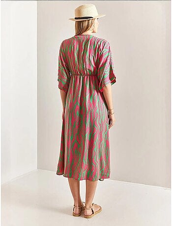 Vestido midi estampado con escote en v y abertura lucci