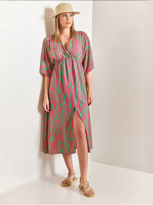 Vestido midi estampado con escote en v y abertura lucci - Kiabi