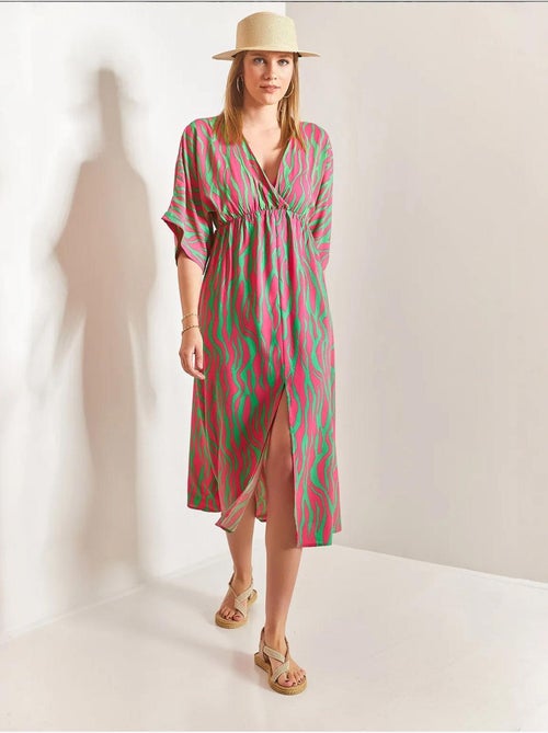 Vestido midi estampado con escote en v y abertura lucci - Kiabi