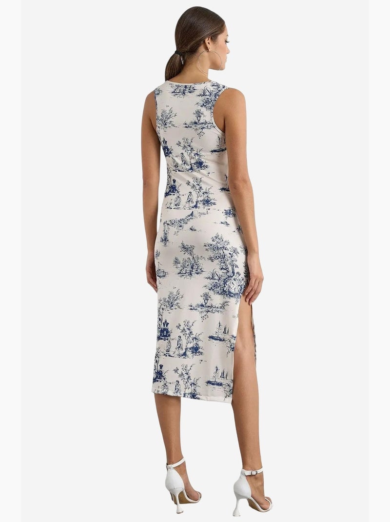 Vestido midi estampado sin mangas hiccup Blanco - Kiabi