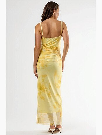 Vestido midi floral ajustado con drapeado busem