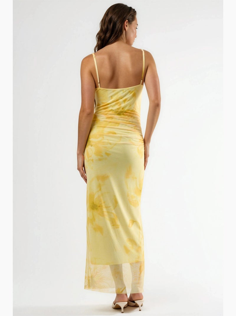 Vestido midi floral ajustado con drapeado busem Amarillo limón - Kiabi