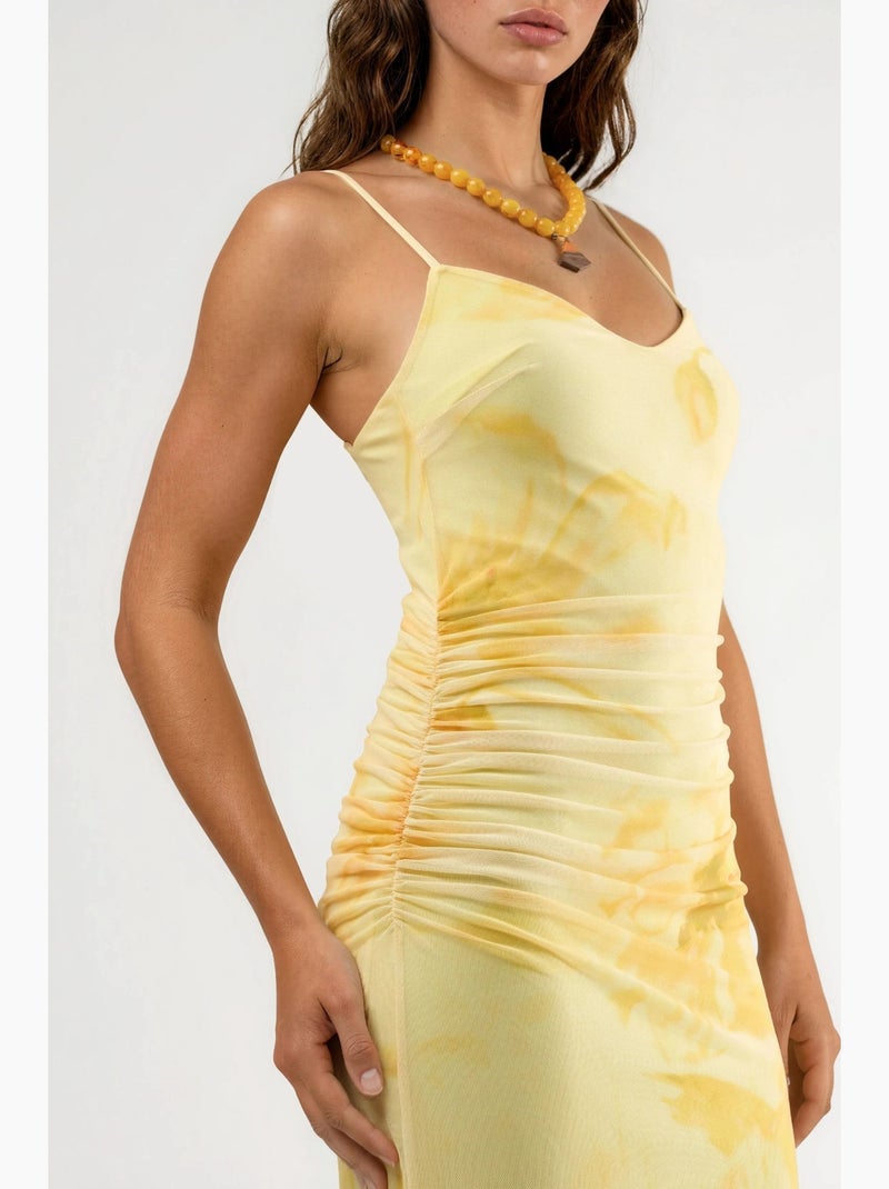 Vestido midi floral ajustado con drapeado busem Amarillo limón - Kiabi