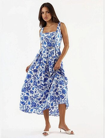 Vestido midi floral con cuello cuadrado busem
