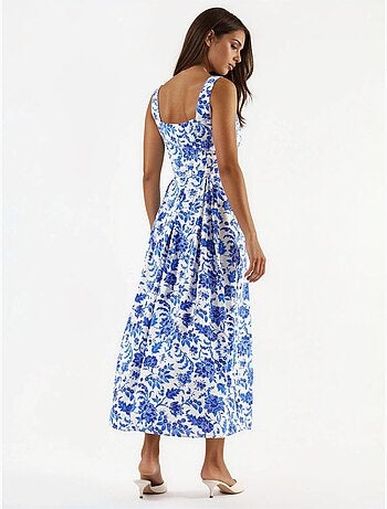 Vestido midi floral con cuello cuadrado busem