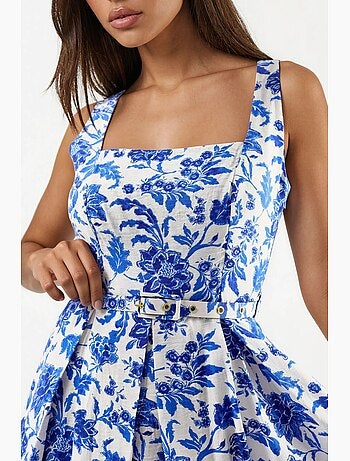 Vestido midi floral con cuello cuadrado busem