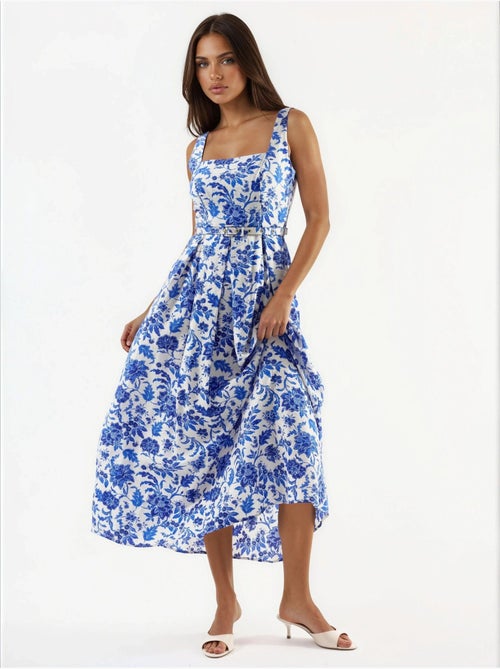 Vestido midi floral con cuello cuadrado busem - Kiabi Vestido midi floral con cuello cuadrado busem - Kiabi