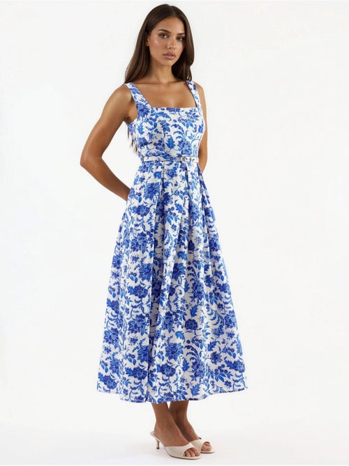 Vestido midi floral con cuello cuadrado busem - Kiabi Vestido midi floral con cuello cuadrado busem - Kiabi