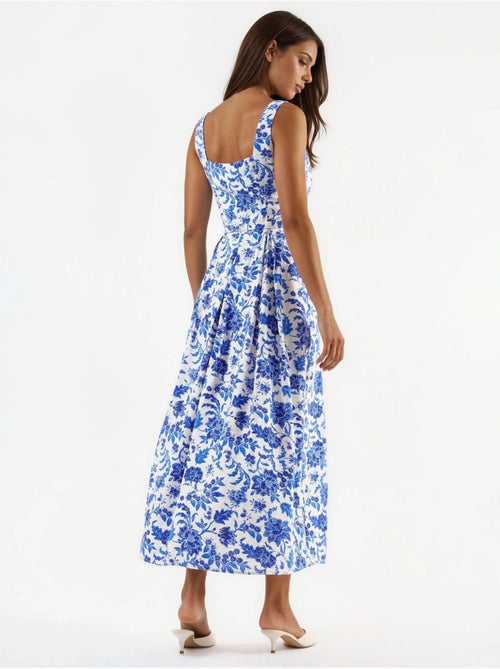 Vestido midi floral con cuello cuadrado busem - Kiabi Vestido midi floral con cuello cuadrado busem - Kiabi