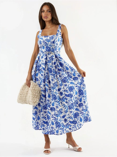 Vestido midi floral con cuello cuadrado busem - Kiabi Vestido midi floral con cuello cuadrado busem - Kiabi