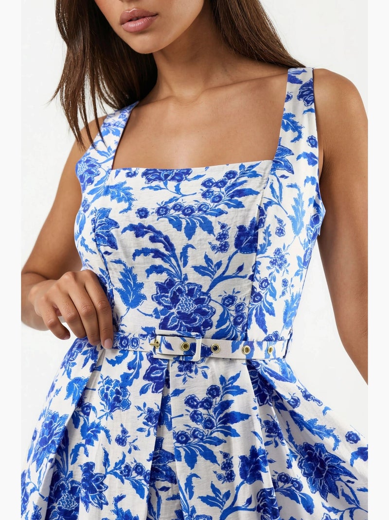 Vestido midi floral con cuello cuadrado busem Blanco - Kiabi
