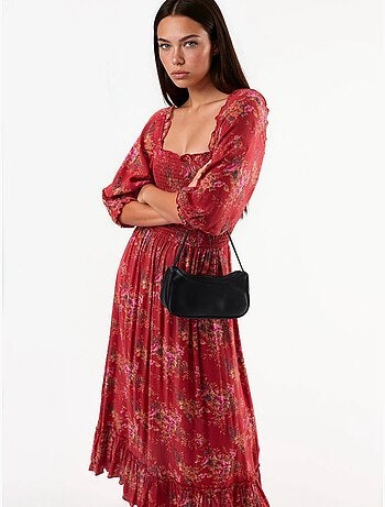Vestido midi floral con cuello cuadrado busem