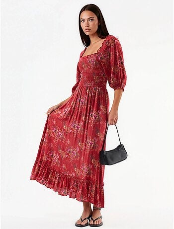 Vestido midi floral con cuello cuadrado busem