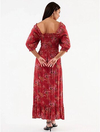 Vestido midi floral con cuello cuadrado busem