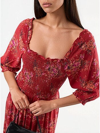 Vestido midi floral con cuello cuadrado busem