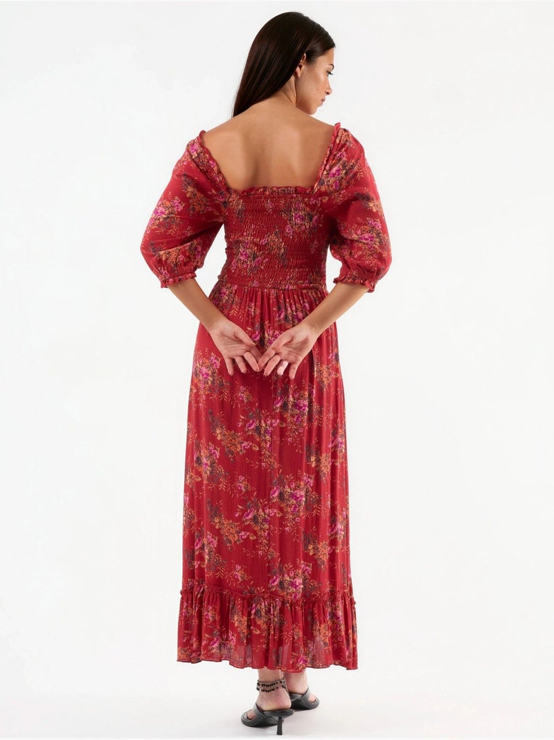 Vestido midi floral con cuello cuadrado busem Rojo - Kiabi