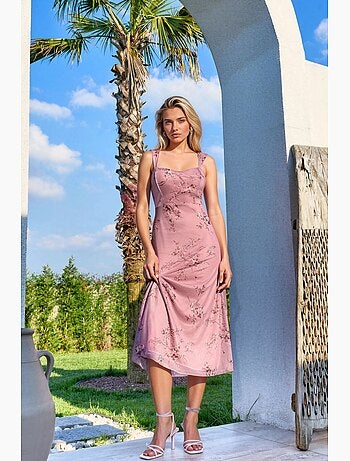 Vestido midi floral con cuello de corazón hiccup