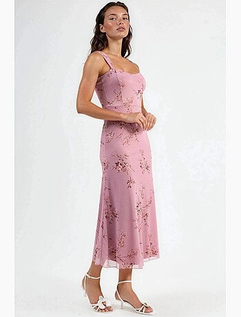 Vestido midi floral con cuello de corazón hiccup