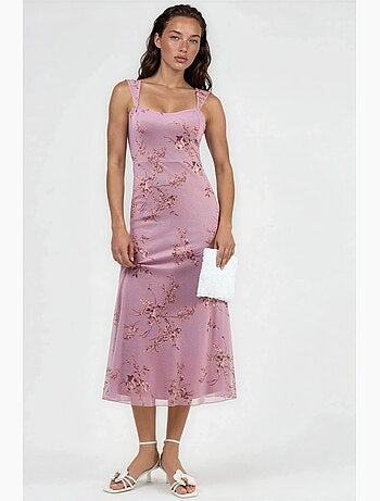 Vestido midi floral con cuello de corazón hiccup