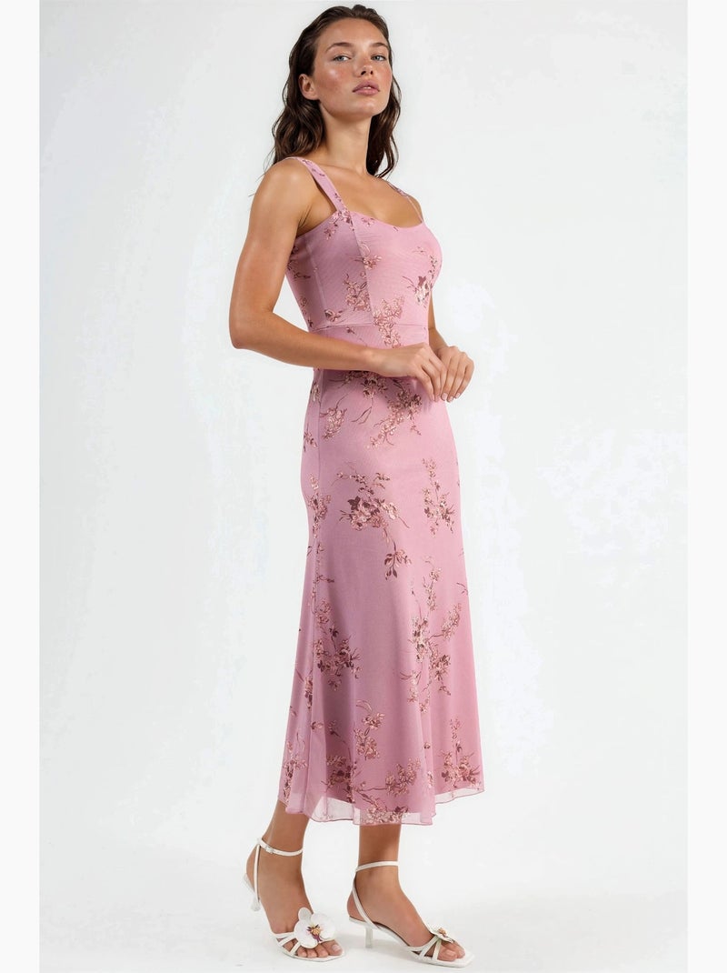 Vestido midi floral con cuello de corazón hiccup Malva - Kiabi