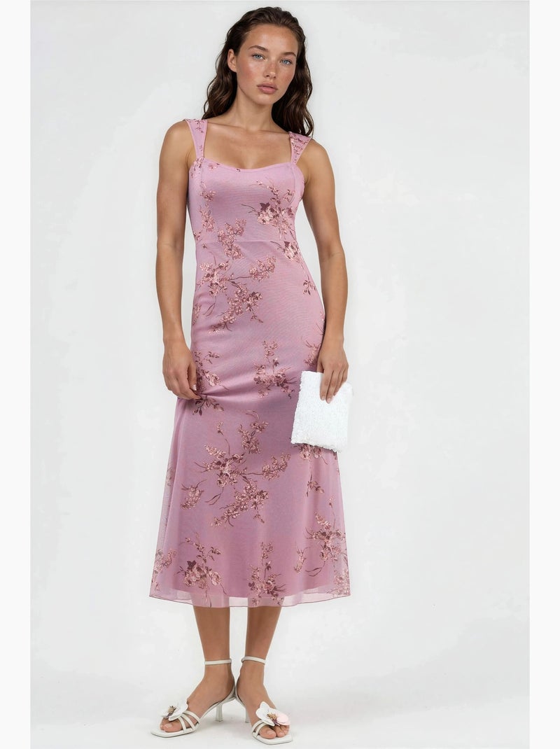 Vestido midi floral con cuello de corazón hiccup Malva - Kiabi
