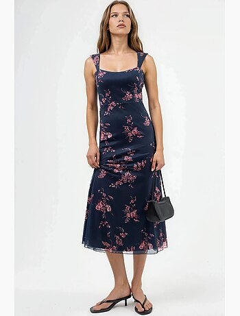 Vestido midi floral con cuello de corazón hiccup