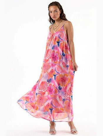 Vestido midi floral con cuello en u busem
