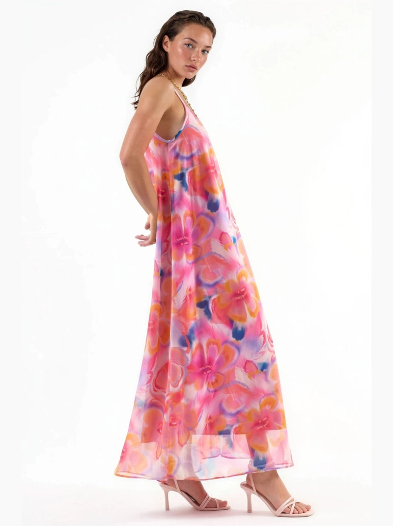 Vestido midi floral con cuello en u busem Rosa pálido - Kiabi