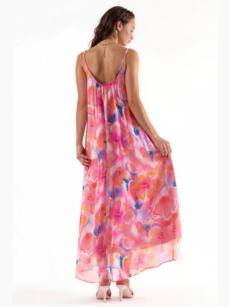 Vestido midi floral con cuello en u busem Rosa pálido - Kiabi