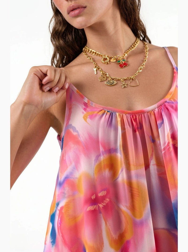 Vestido midi floral con cuello en u busem Rosa pálido - Kiabi