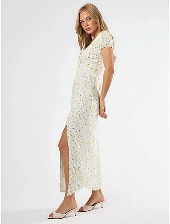 Vestido midi floral con cuello en u y detalle de lazo busem