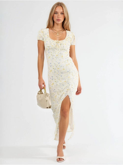 Vestido midi floral con cuello en u y detalle de lazo busem - Kiabi