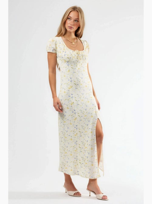 Vestido midi floral con cuello en u y detalle de lazo busem - Kiabi