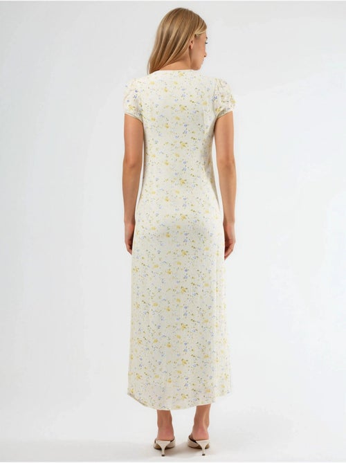 Vestido midi floral con cuello en u y detalle de lazo busem - Kiabi