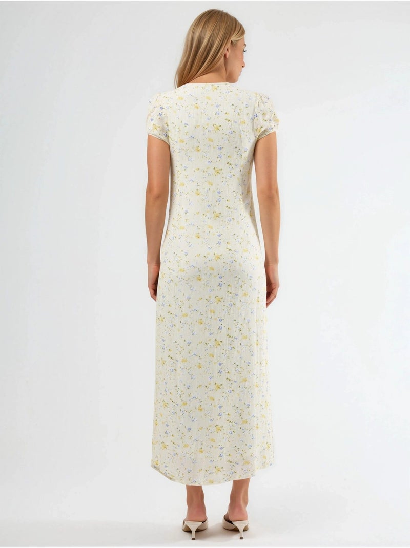 Vestido midi floral con cuello en u y detalle de lazo busem Blanco - Kiabi