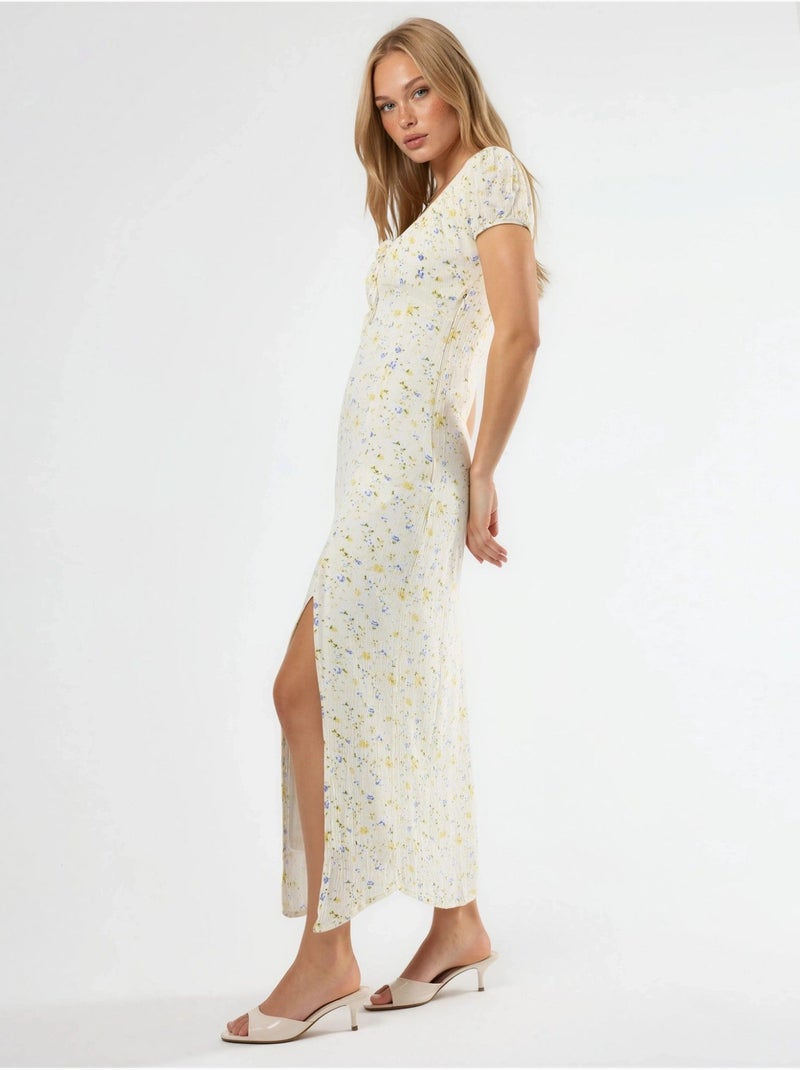 Vestido midi floral con cuello en u y detalle de lazo busem Blanco - Kiabi