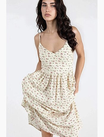 Vestido midi floral con cuello en v hiccup