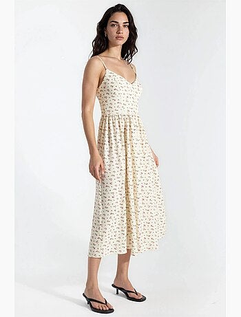 Vestido midi floral con cuello en v hiccup