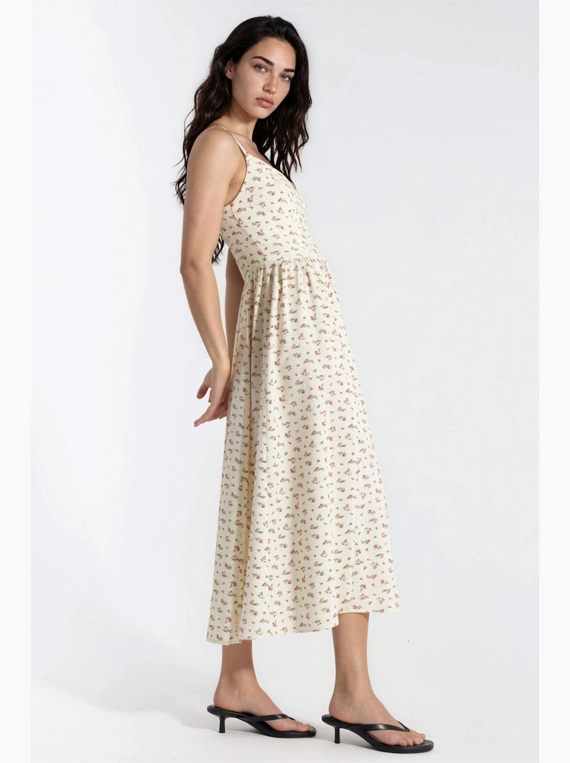 Vestido midi floral con cuello en v hiccup Beige - Kiabi