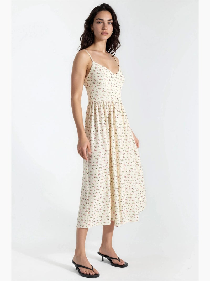 Vestido midi floral con cuello en v hiccup Beige - Kiabi