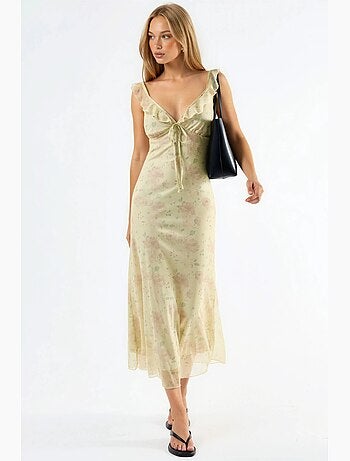 Vestido midi floral con cuello en v hiccup