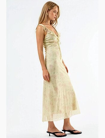Vestido midi floral con cuello en v hiccup