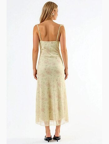 Vestido midi floral con cuello en v hiccup