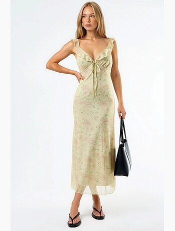 Vestido midi floral con cuello en v hiccup